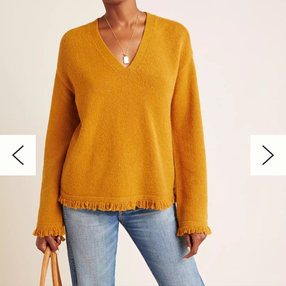 Anthropologie joy fringed v-neck sweater